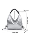 Picture showing dimensions of Women hobo bag metallic silver