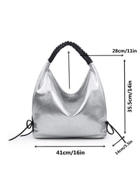 Picture showing dimensions of Women hobo bag metallic silver