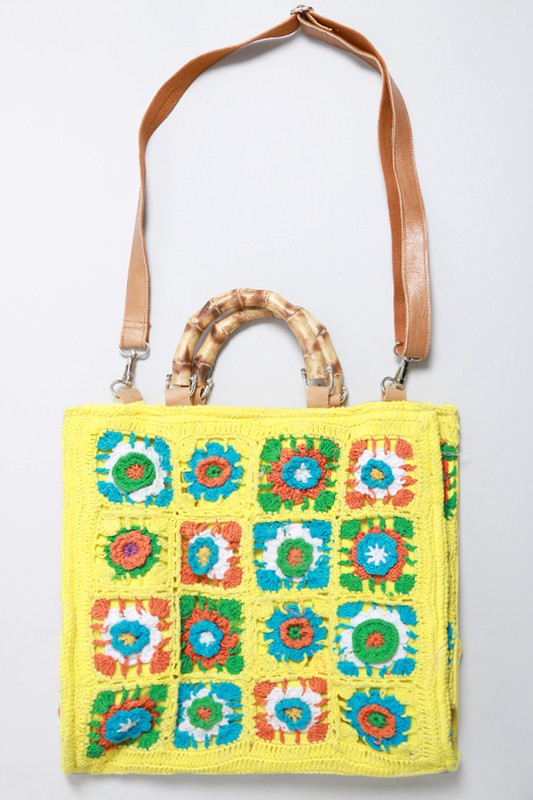 Fashion Tile Bag with Bamboo Handles