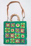 Fashion Tile Bag with Bamboo Handles