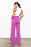 Back side view of FRONT SLIT WIDE LEG TENCEL PANTS