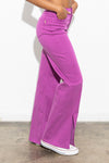 View of pockets of FRONT SLIT WIDE LEG TENCEL PANTS