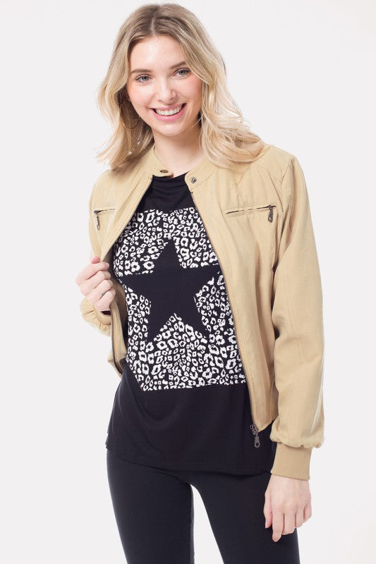 Casual Faux Suede Moto Bomber Jacket