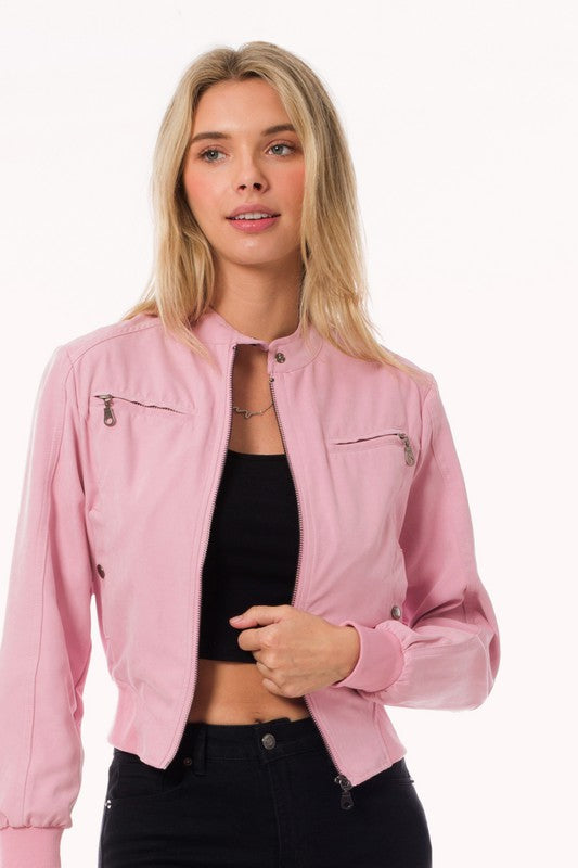 Casual Faux Suede Moto Bomber Jacket