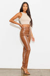 Left side view of VEGAN LEATHER SKINNY JEAN