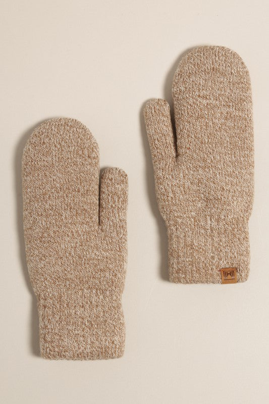 Beige Winter Marled Knit Mittens with Cozy Lining