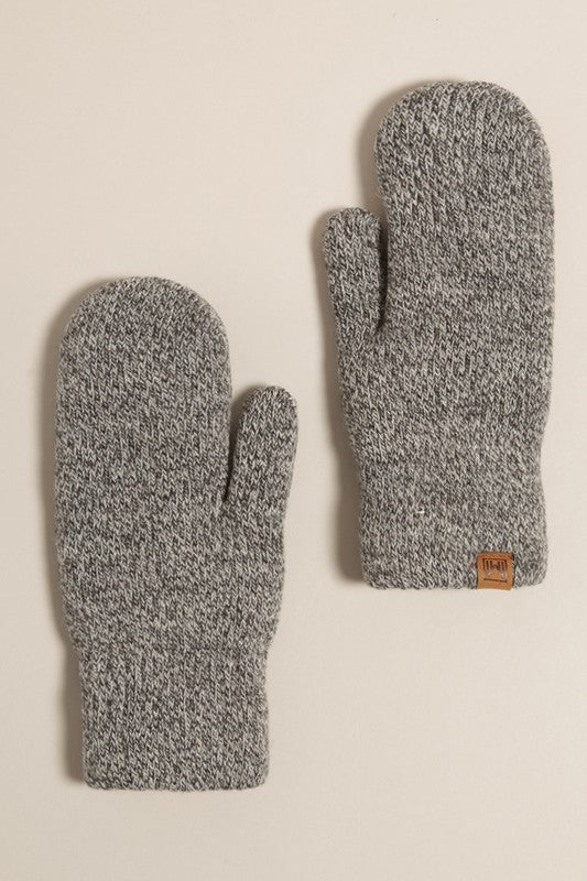 Gray Winter Marled Knit Mittens with Cozy Lining