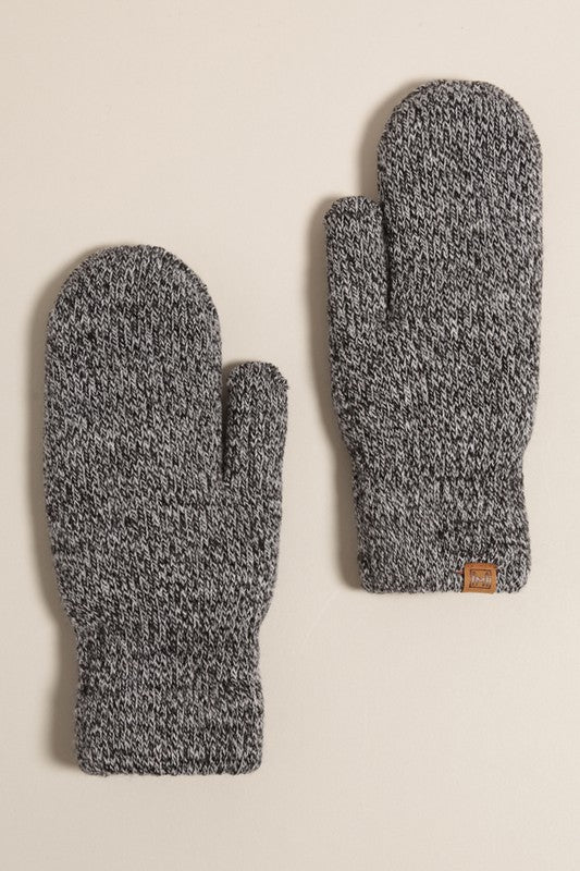 Gray Winter Marled Knit Mittens with Cozy Lining