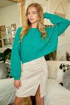 Green ROUND NECK CROP SWEATER TOP