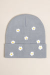 Flower Embroidered Knit Beanie Hat