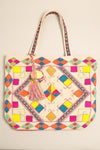 Colorful Embellished Shoulder Bag w Tassel