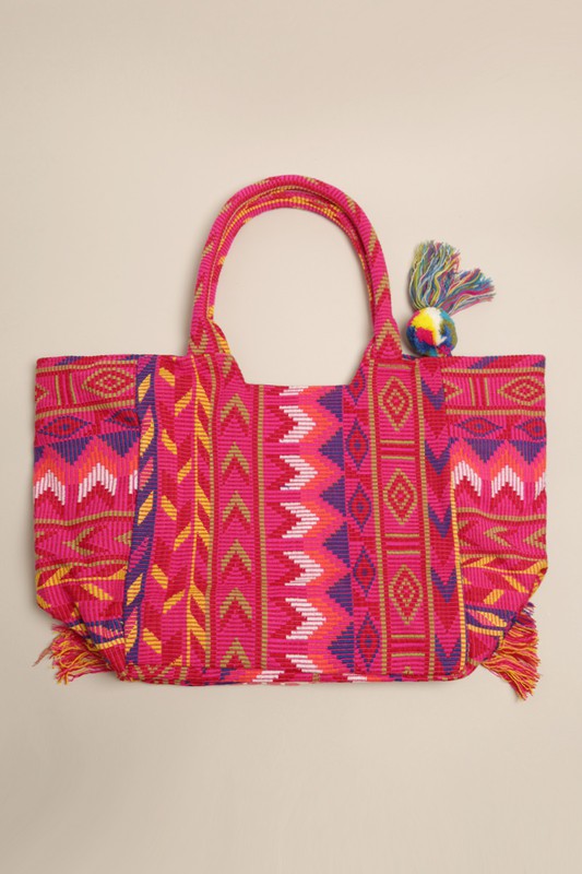 Front view of Boho Fringe Tassel Shoulder Tote Bag