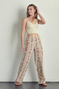 Palazzo pants in floral rayon gauze-cream