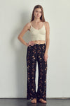 Front view of Palazzo pants in floral rayon gauze-black