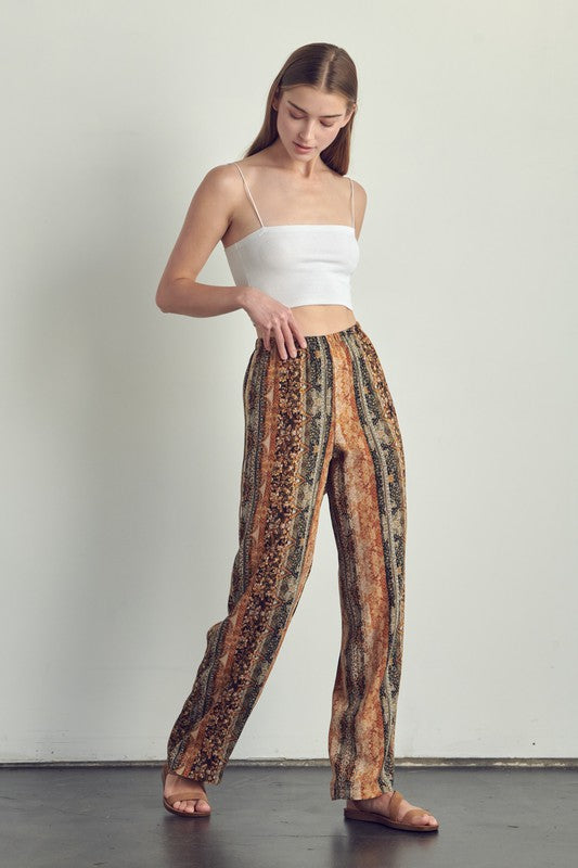 Elastic waisted palazzo pants in ethnic print