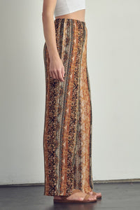 Left side view of Elastic waisted palazzo pants in ethnic print