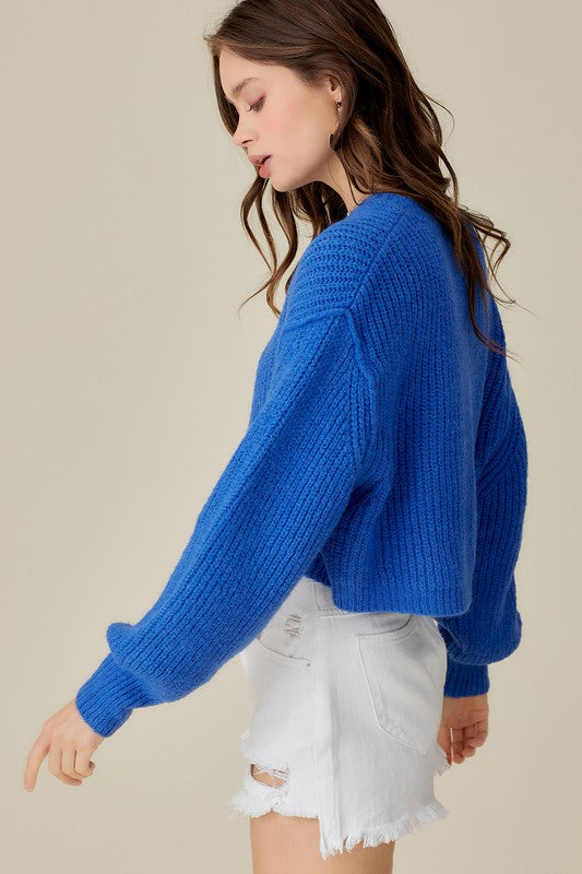 Cute ROUND NECK CROP SWEATER TOP