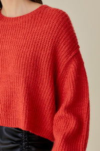 Close up view of ROUND NECK CROP SWEATER TOP