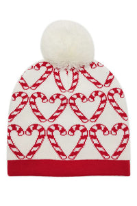 Holiday Candy Cane Pattern Knit Beanie Hat