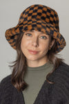 Checkered Printed Faux Fur Bucket Hat