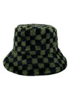 Checkered Printed Faux Fur Bucket Hat