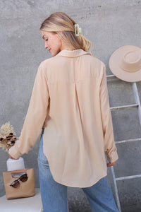 OVERSIZED LONG SLEEVE BUTTON DOWN CHIFFON BLOUSE