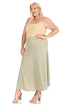 Plus size, solid, high waisted, A-line, midi skirt