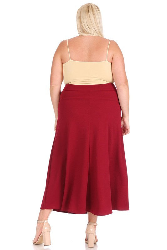 Plus size, solid, high waisted, A-line, midi skirt