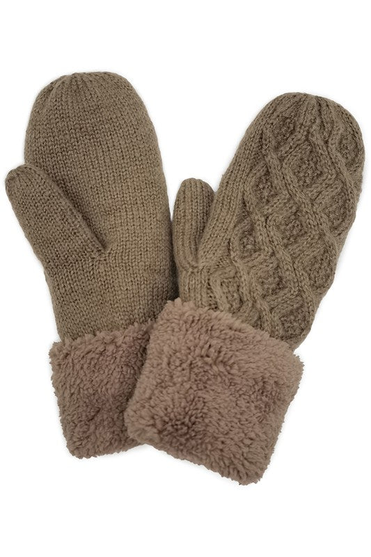 Cable Knitted Sherpa Cuff Mittens