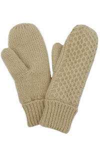 Beige Cable Knitted Mittens with Sherpa Lining