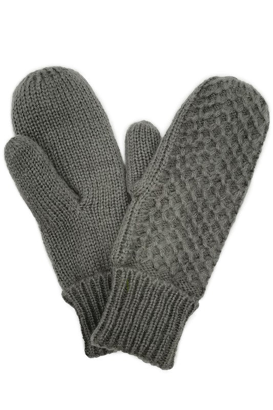 Gray Cable Knitted Mittens with Sherpa Lining