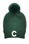 Letter C Chenille Patch Faux Fur Pom Knit Beanie