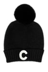 Letter C Chenille Patch Faux Fur Pom Knit Beanie