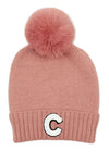 Letter C Chenille Patch Faux Fur Pom Knit Beanie