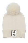 Letter H Chenille Patch Faux Fur Pom Knit Beanie