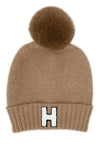 Letter H Chenille Patch Faux Fur Pom Knit Beanie