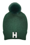 Letter H Chenille Patch Faux Fur Pom Knit Beanie