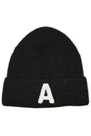 Letter A Chenille Patch Ribbed Cuff Beanie Hat