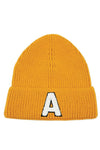 Letter A Chenille Patch Ribbed Cuff Beanie Hat