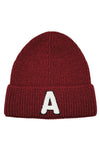 Letter A Chenille Patch Ribbed Cuff Beanie Hat