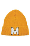 Letter M Chenille Patch Ribbed Cuff Beanie Hat