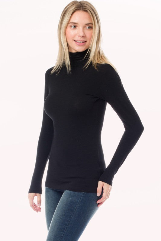 Solid Long Sleeve Mock Neck Top