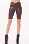 Solid Faux Leather Biker Shorts with Elastic Waist