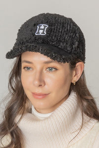 Letter H Chenille Patched Sherpa Baseball Cap