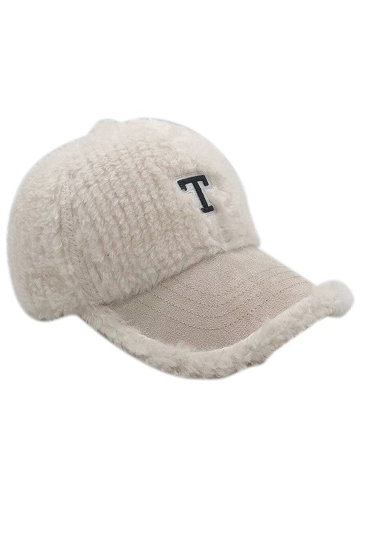 Letter T Chenille Patched Sherpa Baseball Cap