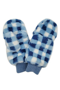 Checkered Faux Fur Mittens