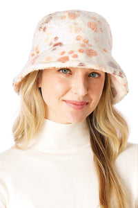 Paw Prints Faux Fur Bucket Hat