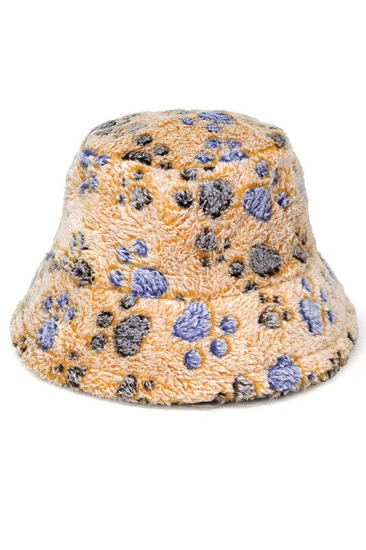 Paw Prints Faux Fur Bucket Hat