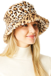 Leopard Print Faux Fur Bucket Hat