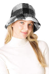 Plaid Faux Fur Bucket Hat